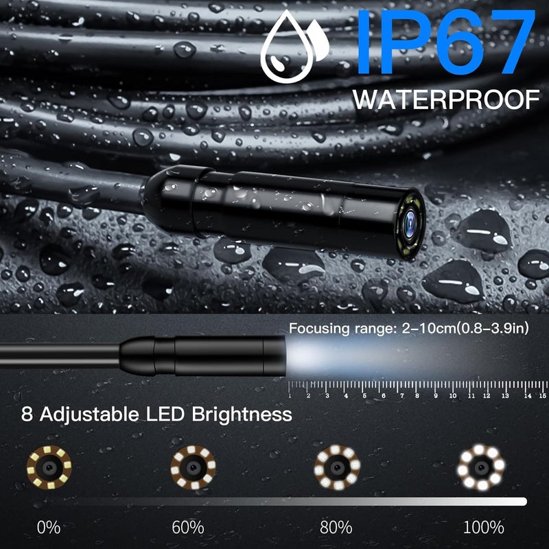 WINWEND Store كاميرا منظار مع ضوء - كاميرات تفتيش بشاشة LCD 4.3 بوصة، منظار مقاوم للماء IP67 مع 8 أضواء LED قابلة للتعديل، كاميرا منظار HD 1080P بطول 16.5 قدم، هدايا للرجال وأدوات وتقنيات - Image 5
